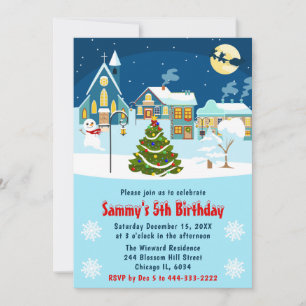 Invitación Fiesta de cumpleaños de pueblo de Navidad de invie