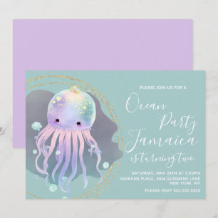 Invitación Fiesta de cumpleaños de pulpo de acuarela en la pl