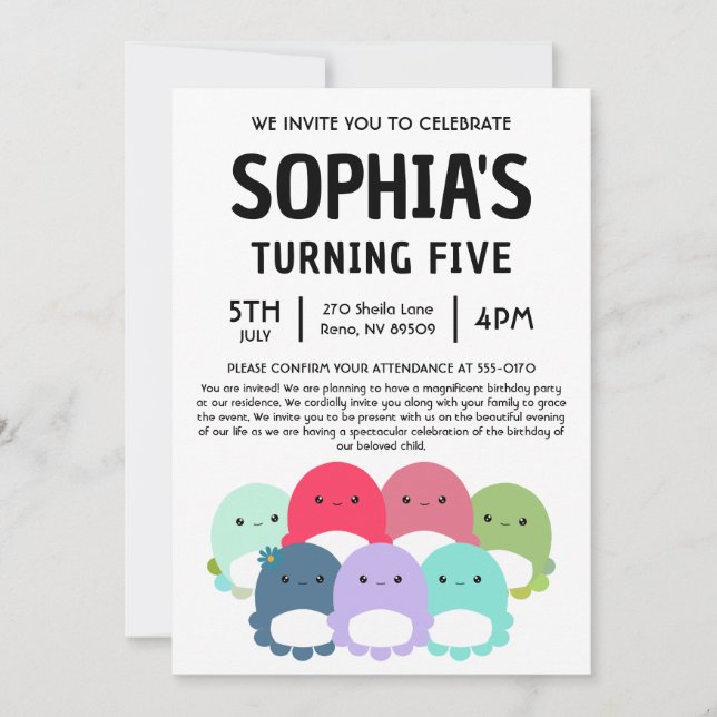 Invitación Fiesta de cumpleaños de Pulpo Squishmallow (Anverso)