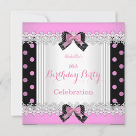 Invitación Fiesta de cumpleaños de punto de polka blanca rosa