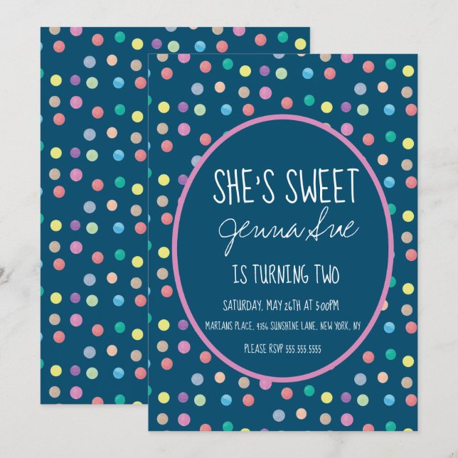 Invitación Fiesta de Cumpleaños de Puntos de Acuarela Rosa (Anverso / Reverso)