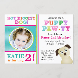 Invitación Fiesta de cumpleaños de Puppy Paw-ty