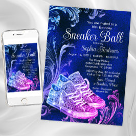 Invitación Fiesta de cumpleaños de Purple Blue Sneaker Ball