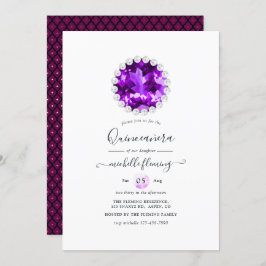 Invitación Fiesta de cumpleaños de Purple Gemstone Mardi Gras