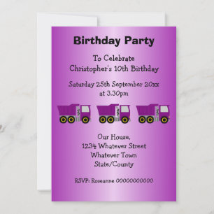 Invitación Fiesta de cumpleaños de Purple Truck Design Boy