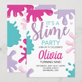 Invitación fiesta de cumpleaños de purpurina de Slime rosa