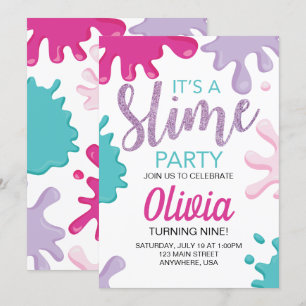 Invitación fiesta de cumpleaños de purpurina de Slime rosa