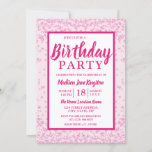 Invitación Fiesta de cumpleaños de Purpurina rosa de todas la<br><div class="desc">Colección de coincidencias del partido de cumpleaños del Purpurina rosado All Ages Border Girly en Nest y Nest Store.</div>