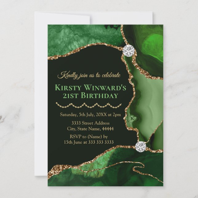 Invitación Fiesta de cumpleaños de Purpurinas de la Faux verd (Anverso)