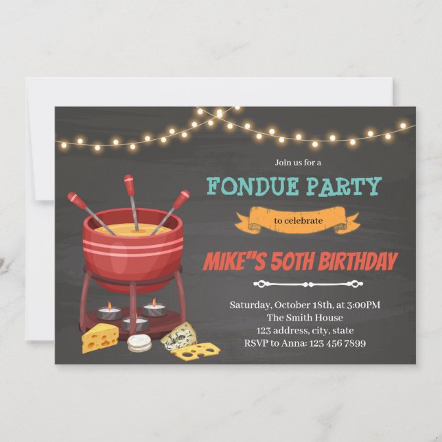 Invitación Fiesta de cumpleaños de queso Fondue (Anverso)
