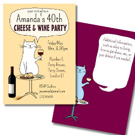 Invitación Fiesta de cumpleaños de queso y vino para gatos de