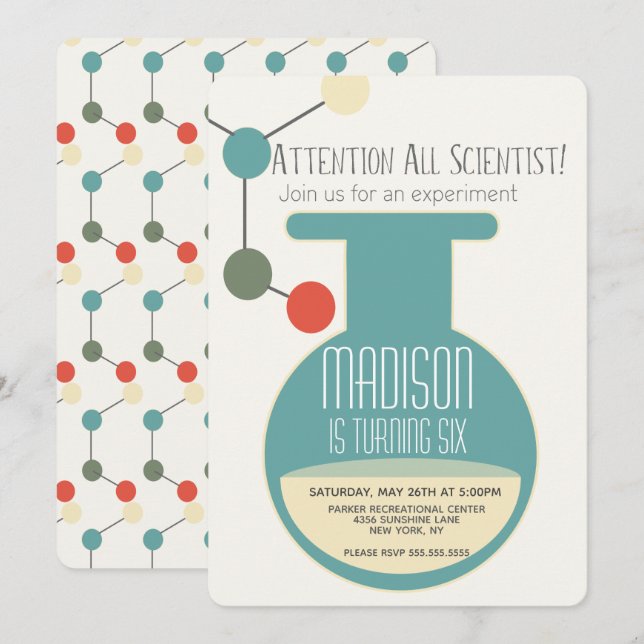 Invitación Fiesta de Cumpleaños de Química de Laboratorio de  (Anverso / Reverso)