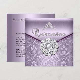 Invitación Fiesta de cumpleaños de Quinceañera 15 Damask Lila