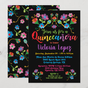 Invitación Fiesta de cumpleaños de Quinceañera con bordado