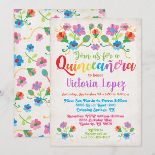 Invitación Fiesta de cumpleaños de Quinceañera con bordado