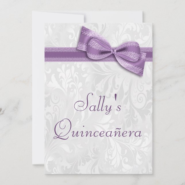 Invitación Fiesta de cumpleaños de Quinceañera Damask y Faux  (Anverso)