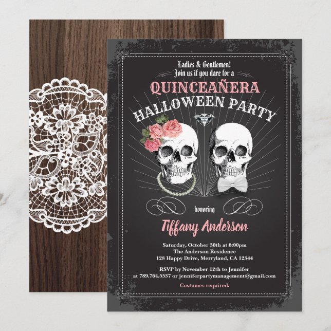 Invitación Fiesta de cumpleaños de Quinceañera de Halloween r (Anverso / Reverso)