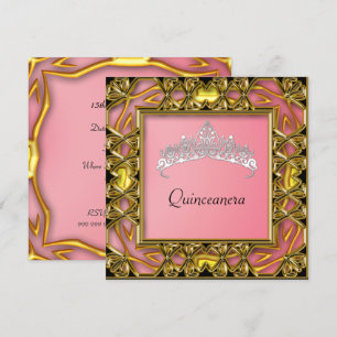 Invitación Fiesta de cumpleaños de Quinceañera Dorado y salmó