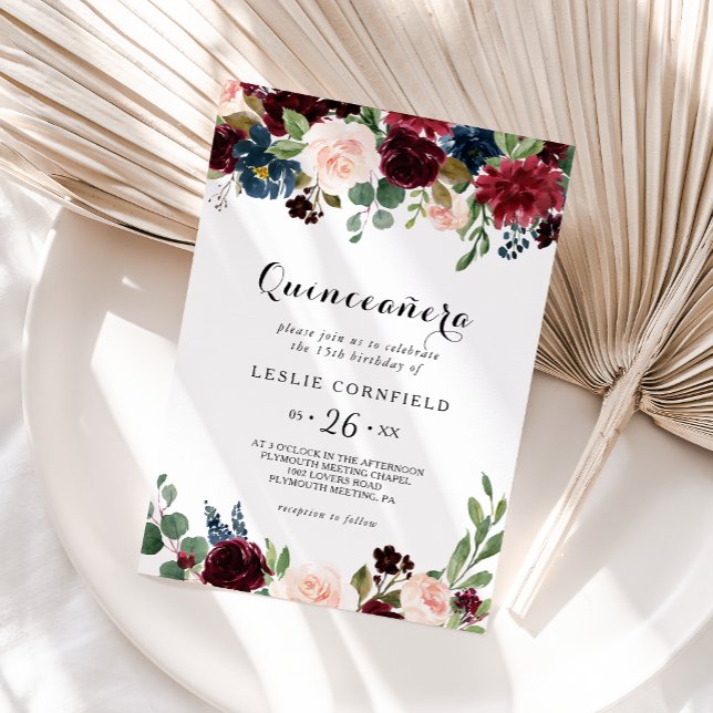 Invitación Fiesta de cumpleaños de Quinceañera en Borgoña Rus (Subido por el creador)