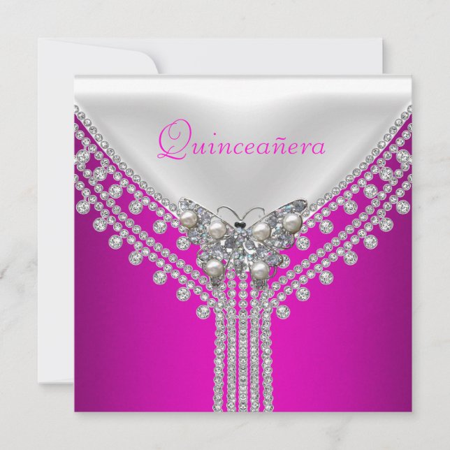 Invitación Fiesta de cumpleaños de Quinceañera Mariposa Blanc (Anverso)