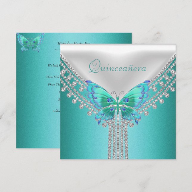 Invitación Fiesta de cumpleaños de Quinceañera Mariposa Blanc (Anverso / Reverso)