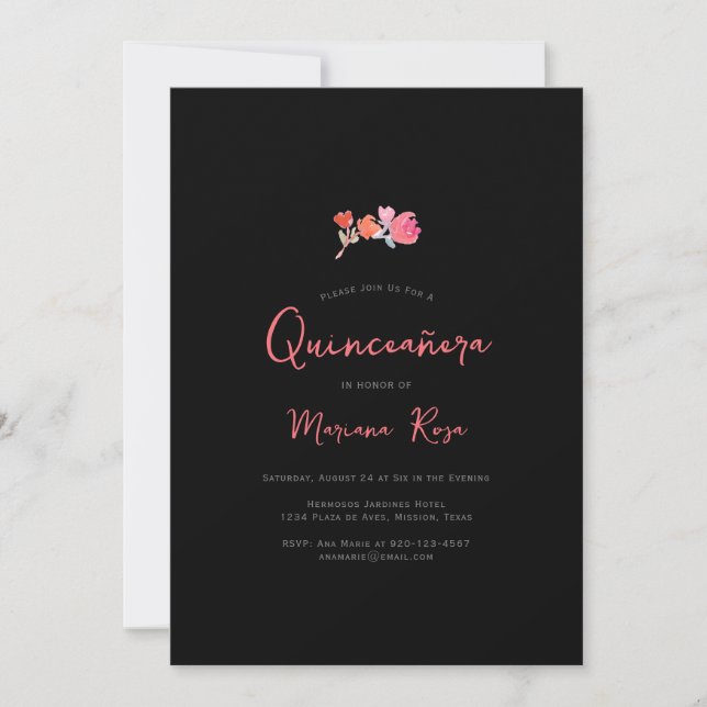 Invitación Fiesta de cumpleaños de Quinceanera moderna y senc (Anverso)