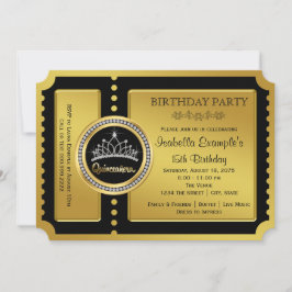 Invitación Fiesta de cumpleaños de Quinceañera negra y dorada
