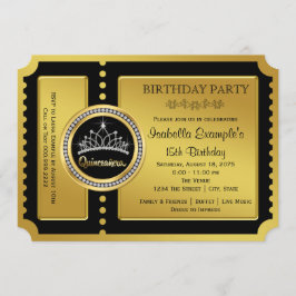 Invitación Fiesta de cumpleaños de Quinceañera negra y dorada
