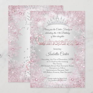 Invitación Fiesta de Cumpleaños de Quinceañera Princesa Rosa 