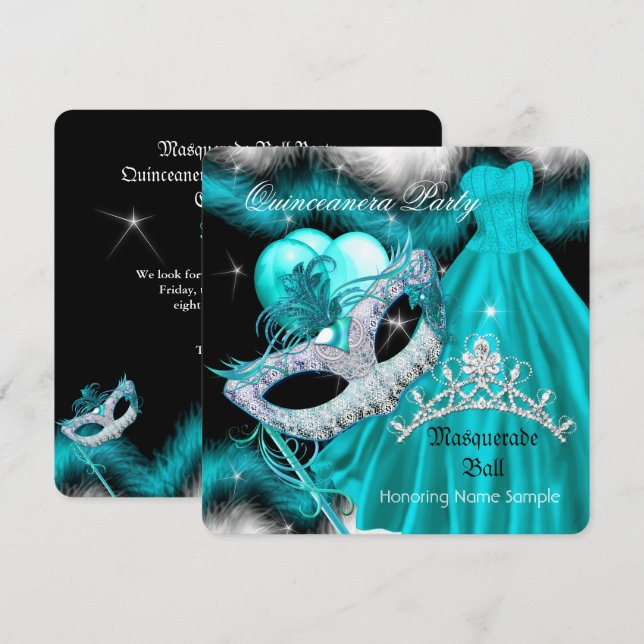 Invitación Fiesta de cumpleaños de Quinceanera Verde azulada  (Anverso / Reverso)