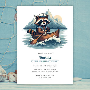Invitación Fiesta de cumpleaños de Raccoon de Pesca Azul Náut