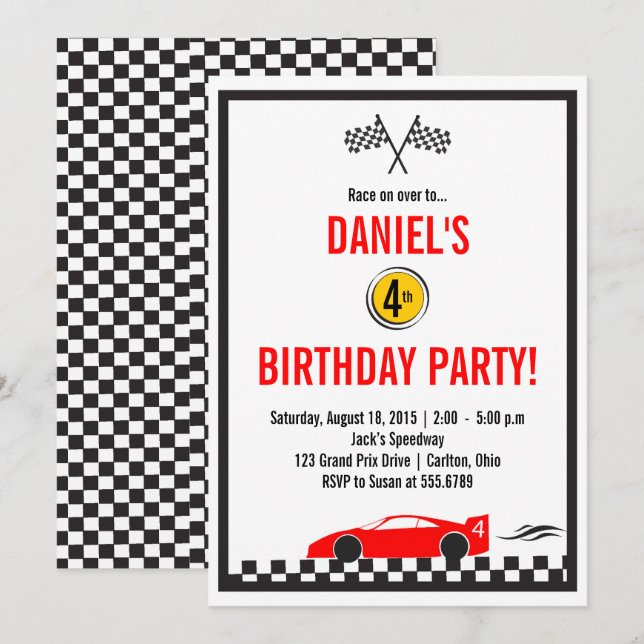 Invitación Fiesta de cumpleaños de Race Car (Anverso / Reverso)