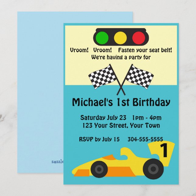 Invitación Fiesta de cumpleaños de Race Car (Anverso / Reverso)