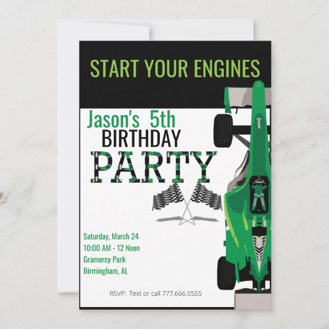 Invitación Fiesta de cumpleaños de Race Car II (Anverso)