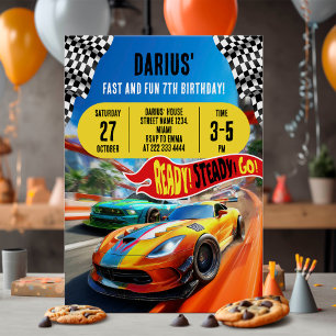 Invitación Fiesta de cumpleaños de Race Car Speed