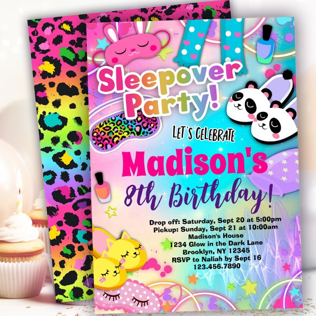 Invitación Fiesta de cumpleaños de Rainbow Sleepover (Subido por el creador)