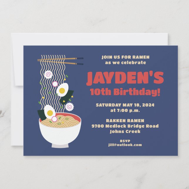 Invitación Fiesta de cumpleaños de Ramen Noodle (Anverso)