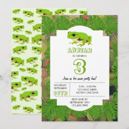 Invitación Fiesta de cumpleaños de rana de árbol verde lindo