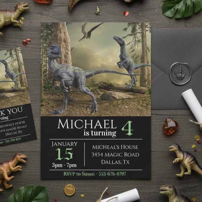 Invitación Fiesta de cumpleaños de Raptor de Velociraptor (Subido por el creador)