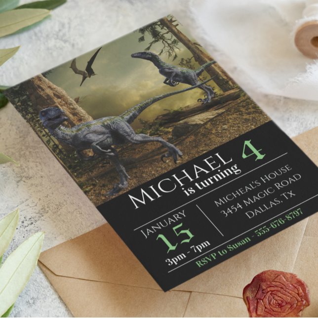 Invitación Fiesta de cumpleaños de Raptor de Velociraptor (Subido por el creador)
