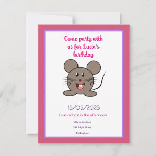 Invitación Fiesta de cumpleaños de ratón gris sonriente