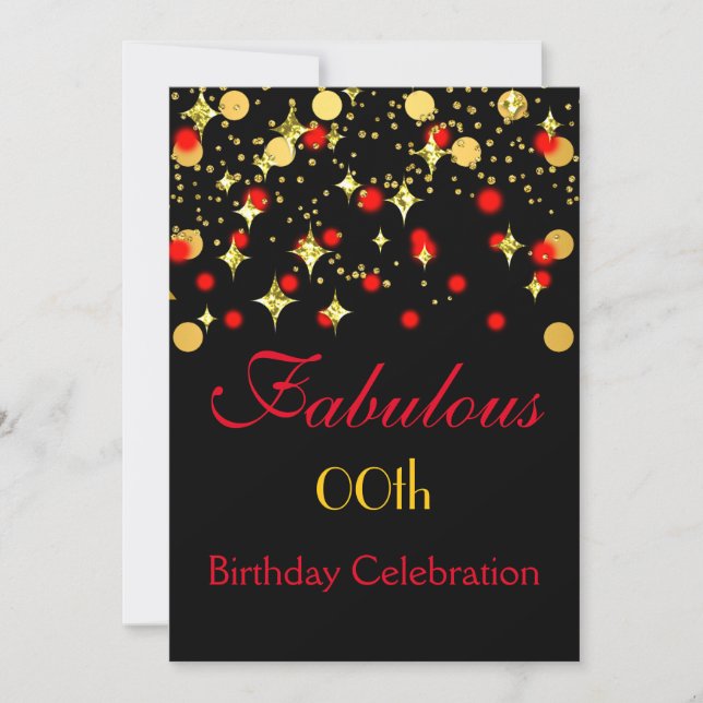 Invitación Fiesta de cumpleaños de Red Gold Shimmer Luces (Anverso)