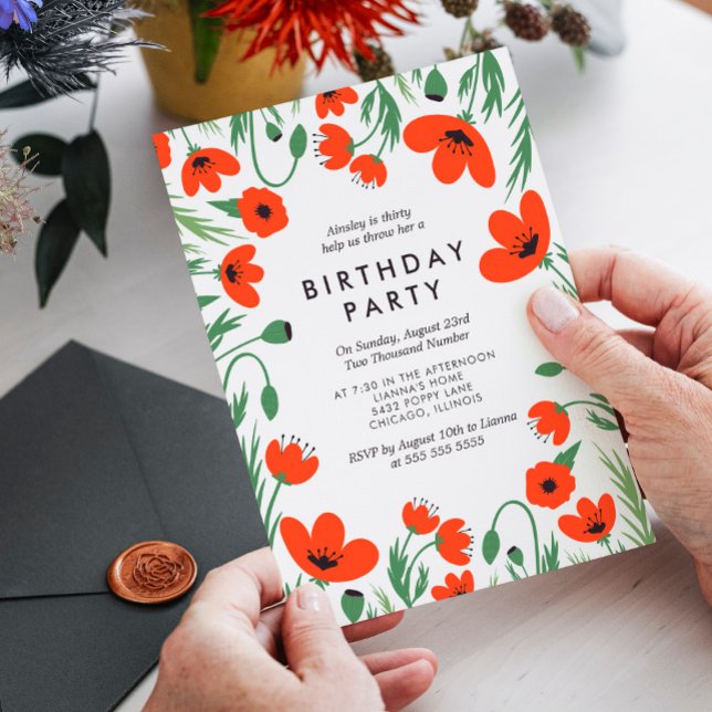 Invitación Fiesta de cumpleaños de Red Poppies (Subido por el creador)