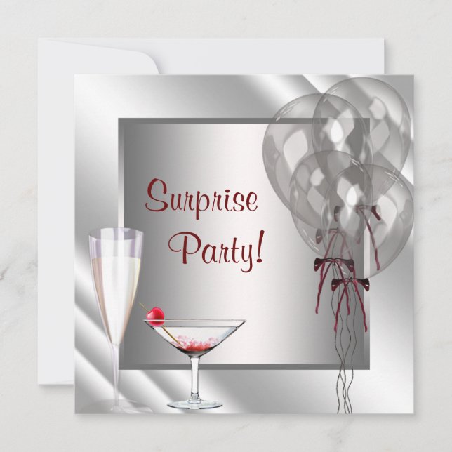 Invitación Fiesta de cumpleaños de Red Surprise Balloons (Anverso)