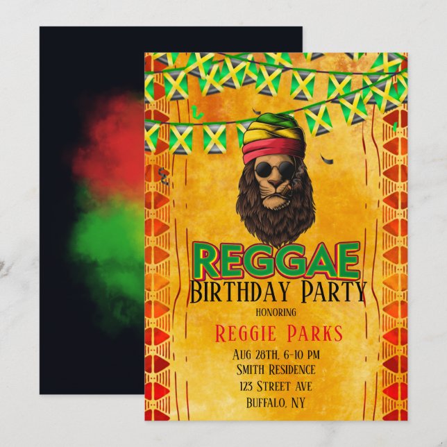 Invitación Fiesta de cumpleaños de Reggae (Anverso / Reverso)