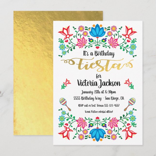 Invitación Fiesta de cumpleaños de Relieve metalizado dorado  (Anverso / Reverso)