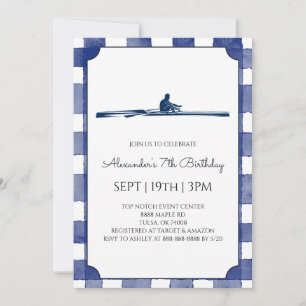 Invitación Fiesta de Cumpleaños de Remo de Gingham Azul