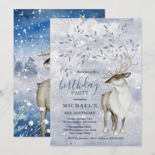 Invitación Fiesta de cumpleaños de renos de invierno rústico
