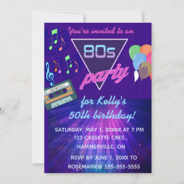 Invitación Fiesta de cumpleaños de Retro 80 editable