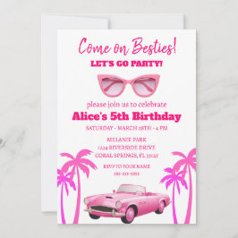 Invitación Fiesta de cumpleaños de Retro Bonito Rosa Malibu S